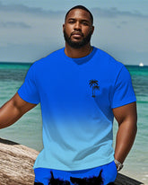 Men's Plus Size Hawaiian Gradient Blue Coconut Print Short Sleeve T-Shirt Shorts Suit